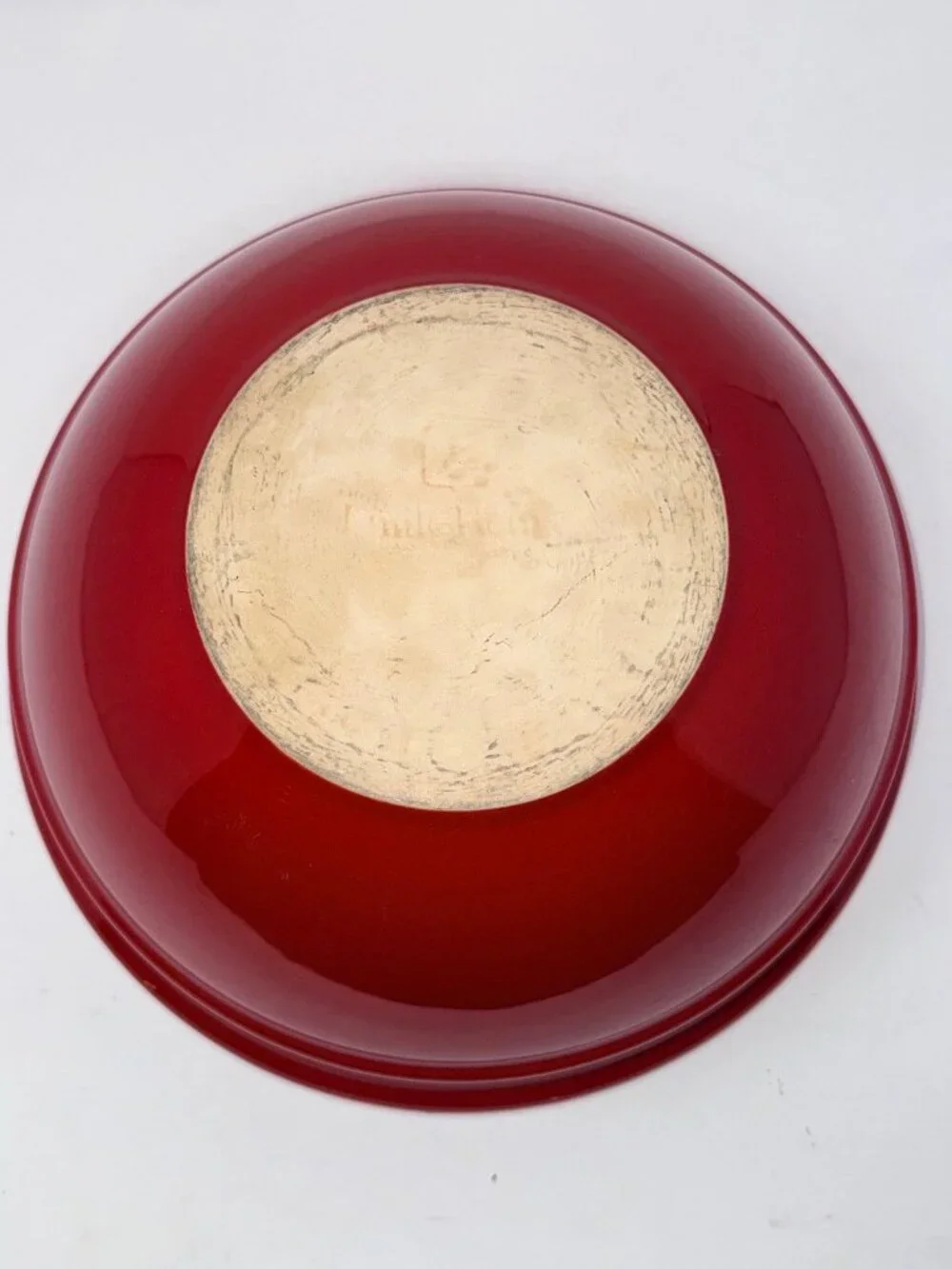 Emile Henry Red Mixing Bowl 12.2 In Diameter Ceramic France Unglazed Base-READ